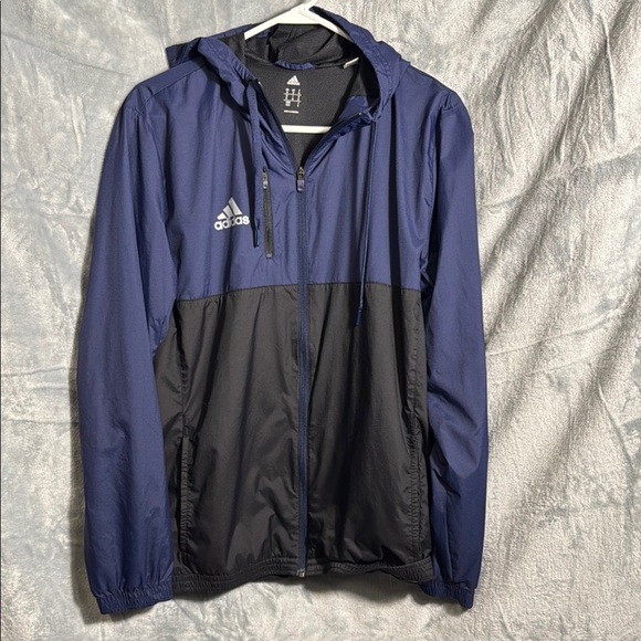 Adidas Men's Blue and Black Jacket medium windbreaker coat with hood two tone - Picture 1 of 9